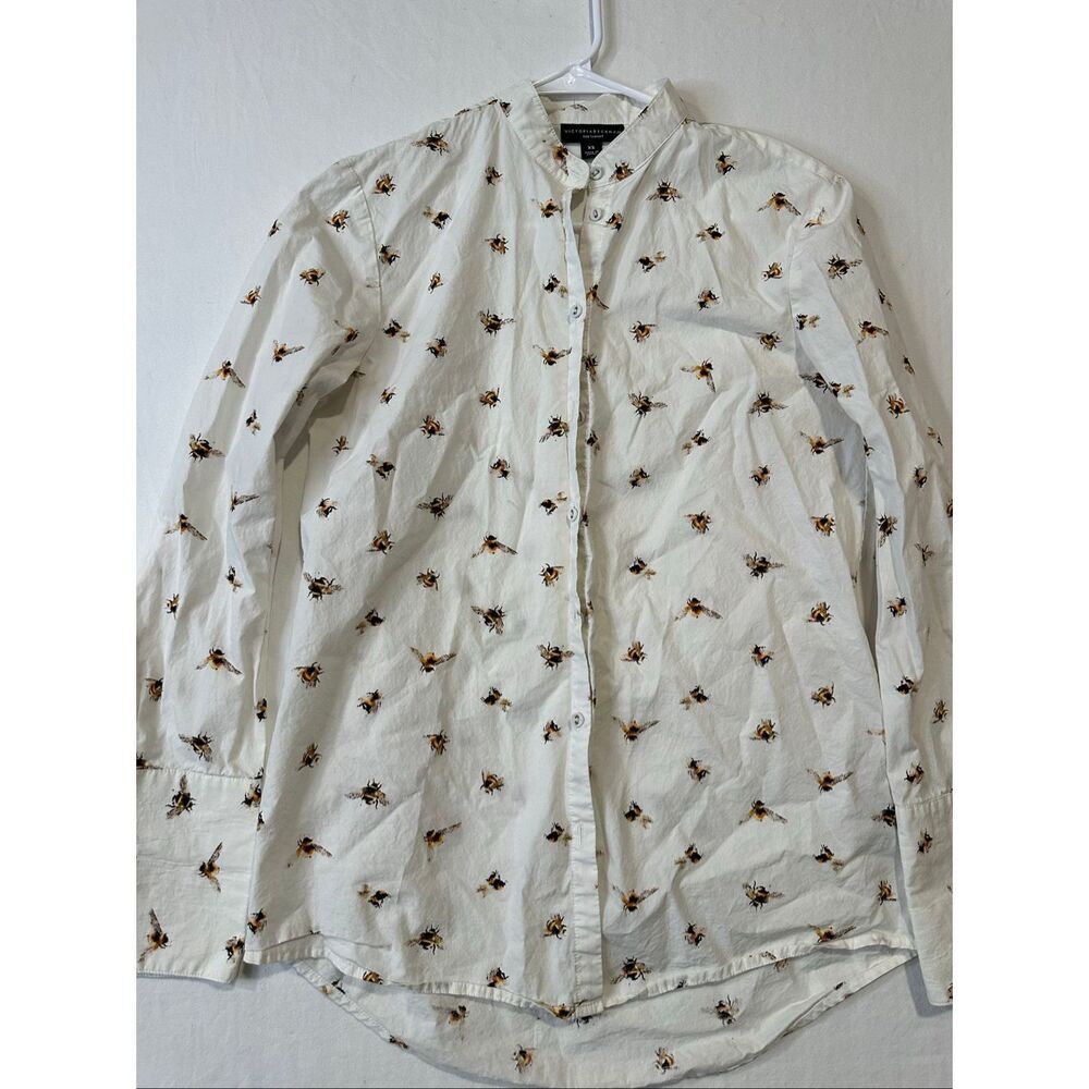 Victoria Beckham for Target Bee Print Button Front Shirt White Cotton XS